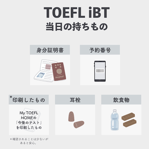 TOEFL iBT　当日の持ち物