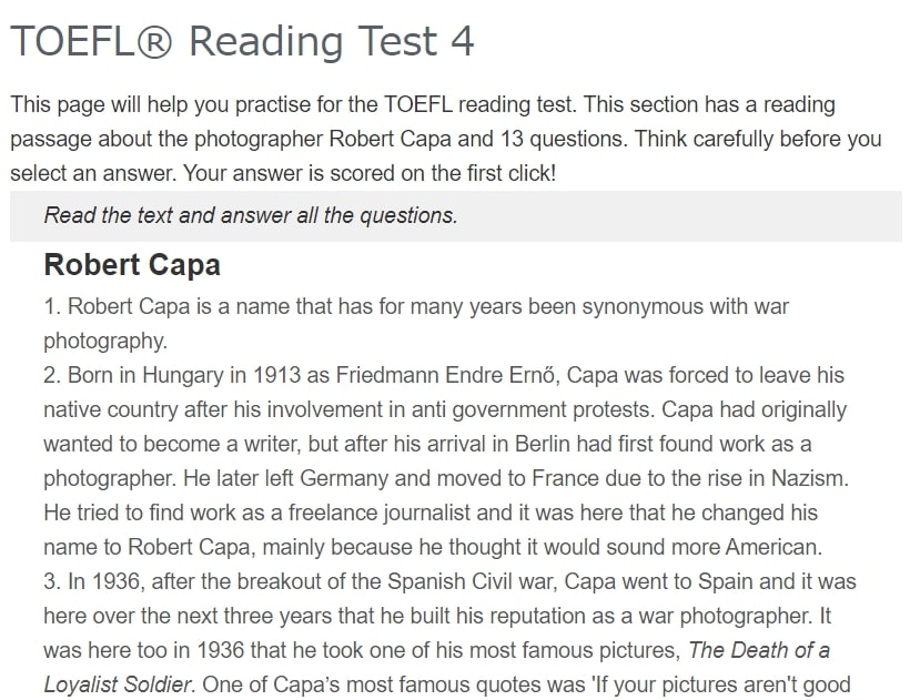 Exam English TOEFL Reading