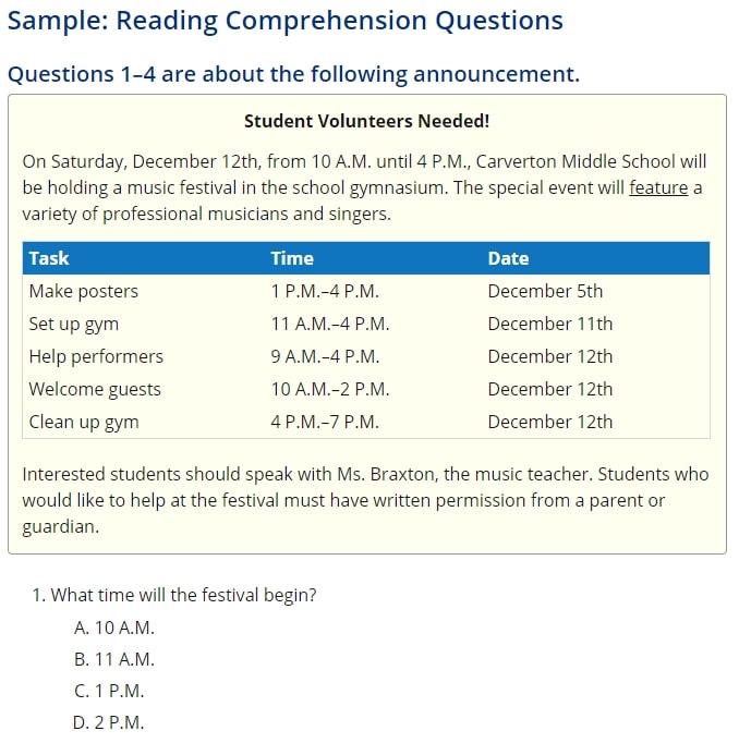 TOEFL Junior Sample Reading