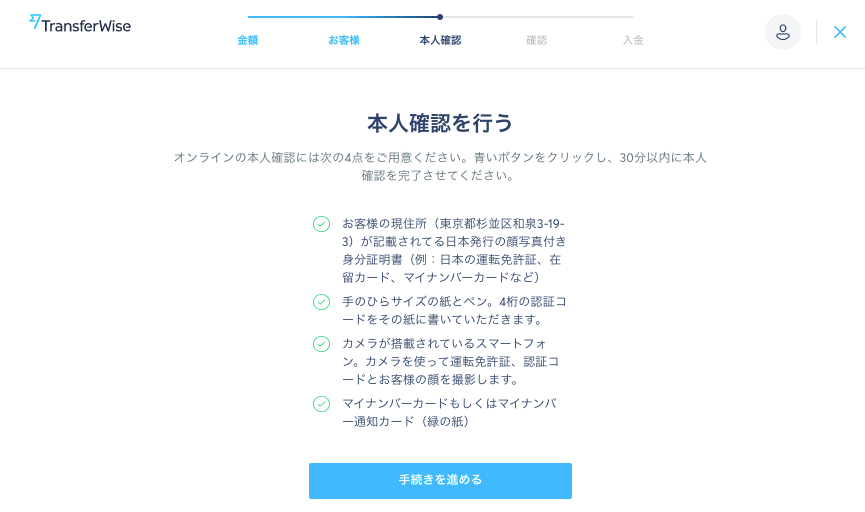 トランスファーワイズ　本人確認