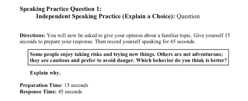 TOEFL スピーキング　Independent Task　サンプル問題