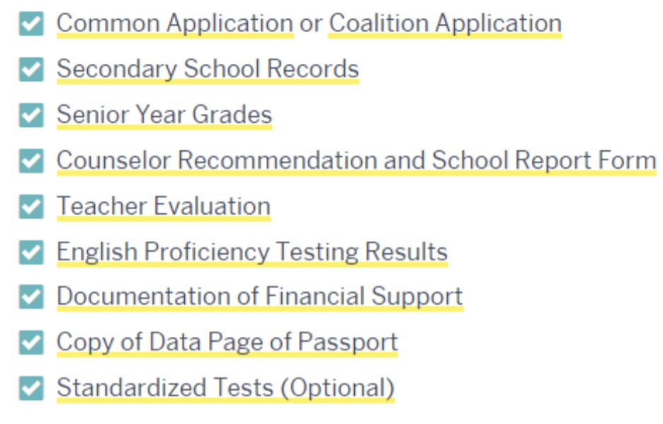 ボストン大学　出願 checklist