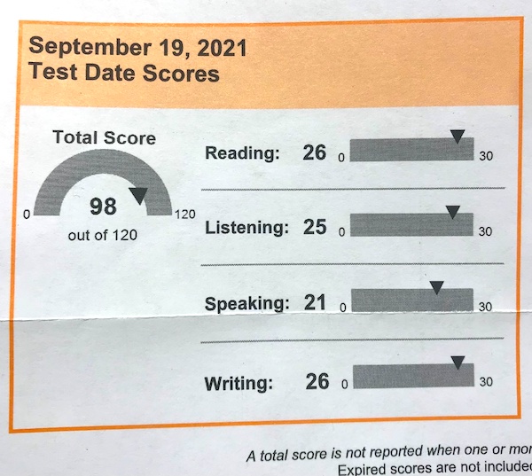 TOEFL iBTスコアレポート