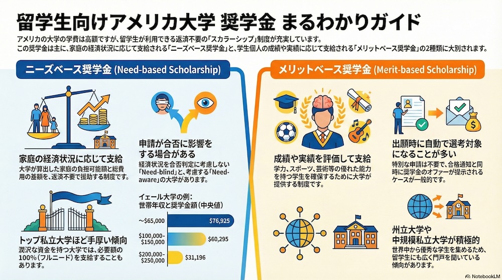 アメリカ大学奨学金　ニーズベース vs メリットベース