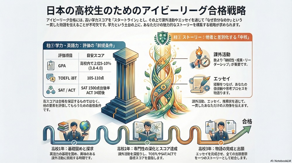 日本の高校生がアイビーリーグに入学するための合格戦略　インフォグラフィックス