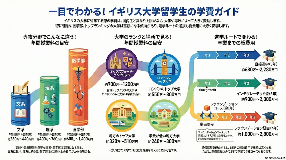 イギリス大学進学の学費ガイド　インフォグラフィック