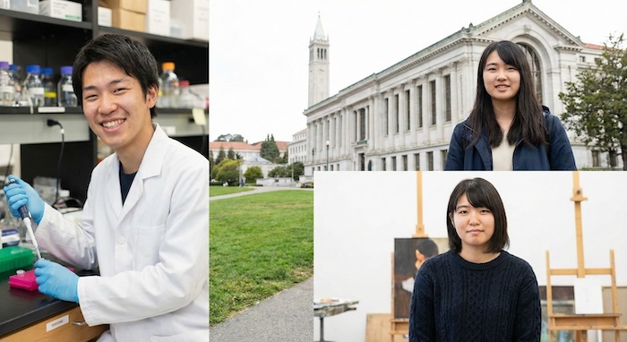 アメリカ留学中の日本人学生のコラージュ