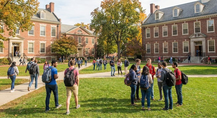 活気ある秋のアメリカの大学キャンパス