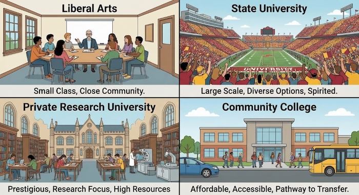 アメリカの4種類の大学比較