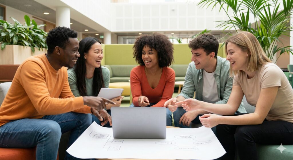 Student studying in modern library. / 近代的な図書館で勉強する学生。