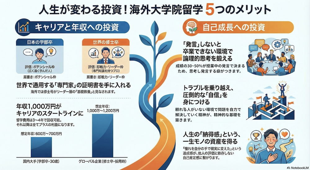 海外大学院留学の「5つのメリット」インフォグラフィック