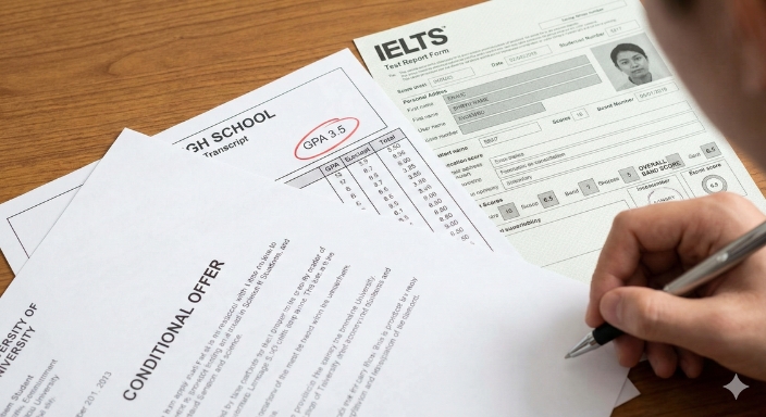 Entry requirement documents close-up. (入学条件書類のクローズアップ)