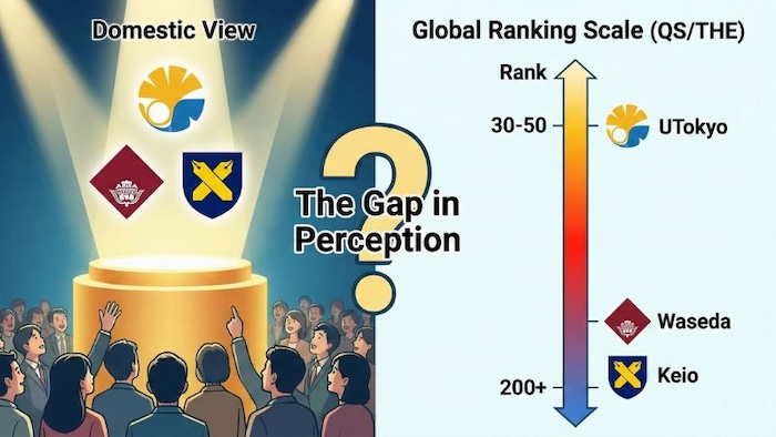 日本の大学の国内認識と世界ランクのギャップ / Gap between domestic view and global rank of Japanese universities