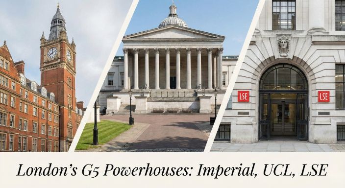 インペリアル、UCL、LSEの建物コラージュ。