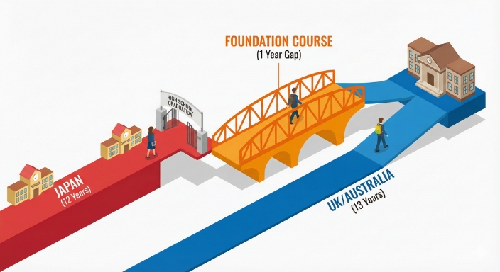 Education system comparison infographic. (教育制度比較インフォグラフィック