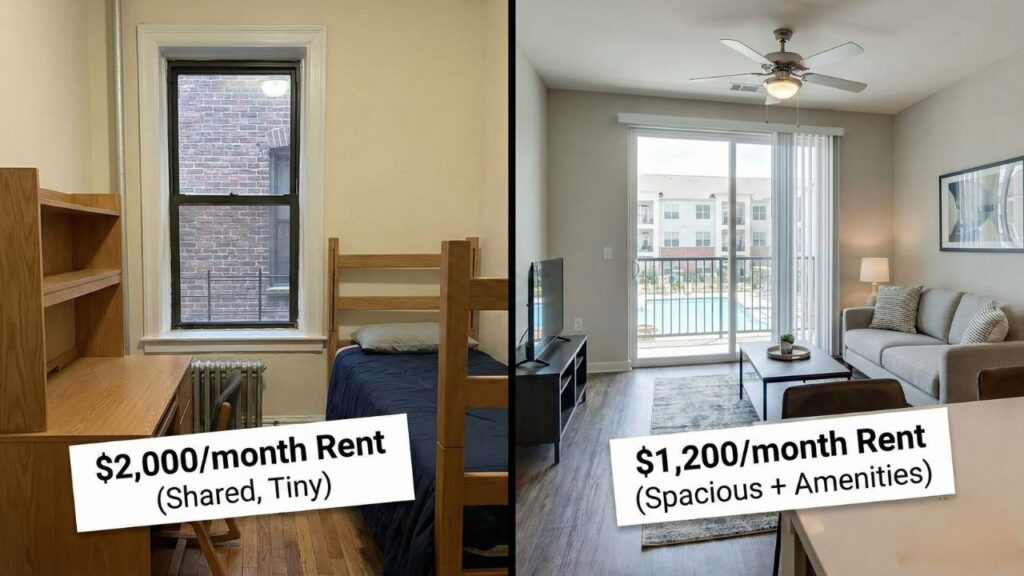 Comparing city versus regional apartments. (都市と地方のアパート比較)