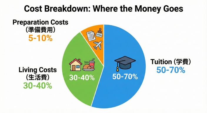留学費用の内訳円グラフ / Study abroad cost breakdown pie chart