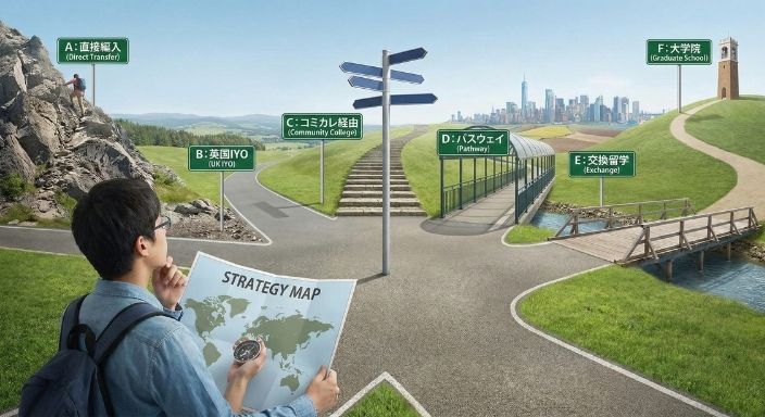 海外大学への6つの編入戦略ルート岐路。