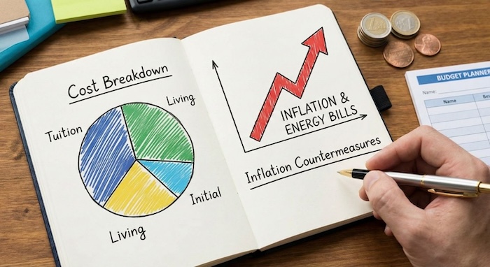 ノートに描かれた費用内訳とインフレ